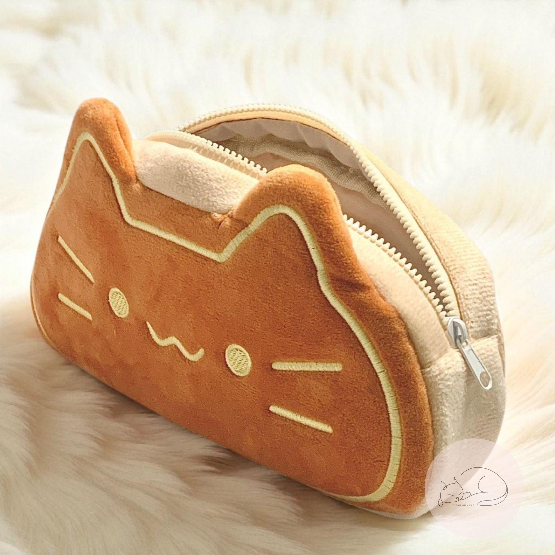 Dream With Kat Kawaii Cat Bread Plush Pencil Case and Makeup Bag