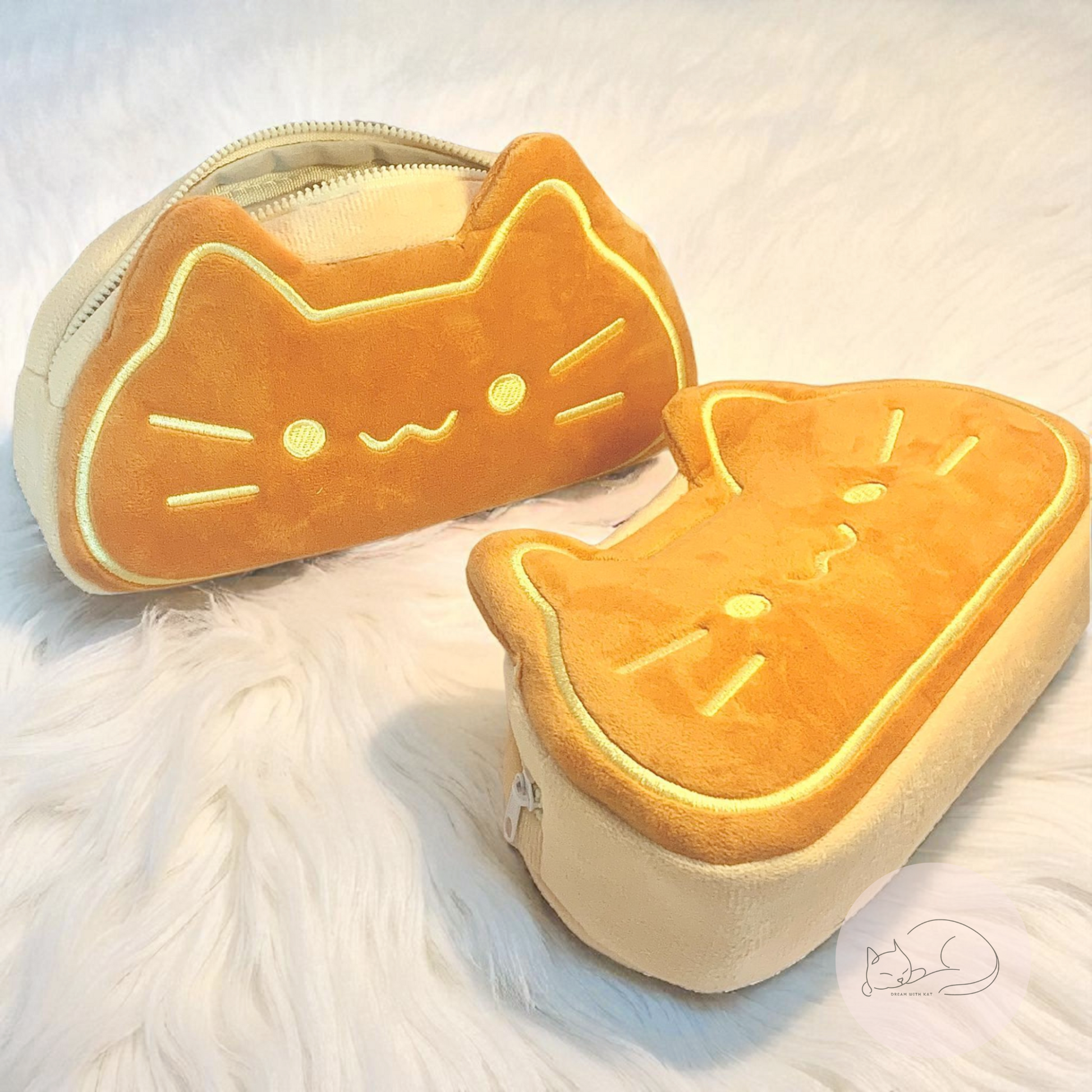 Dream With Kat Kawaii Cat Bread Plush Pencil Case and Makeup Bag