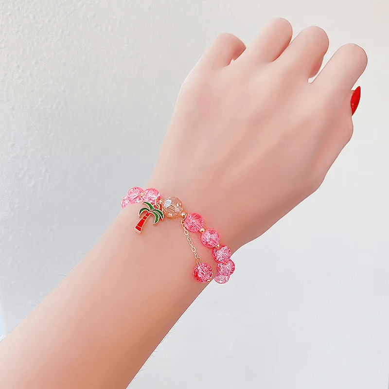 Rainbow Crackle Beads Palm Tree Bracelet-Dream With Kat
