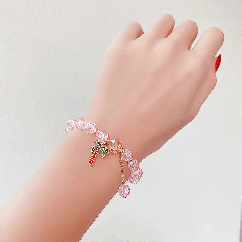 Rainbow Crackle Beads Palm Tree Bracelet-Dream With Kat
