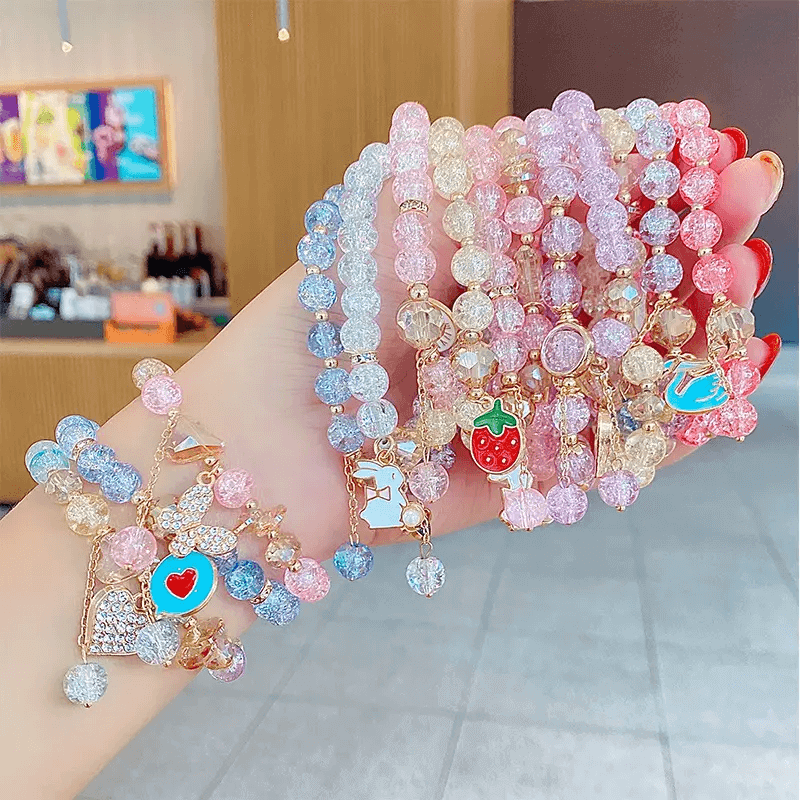 Rainbow Crackle Beads Palm Tree Bracelet-Dream With Kat