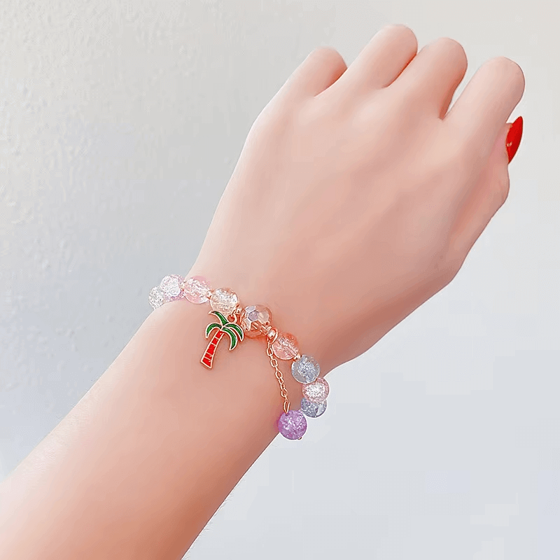 Rainbow Crackle Beads Palm Tree Bracelet-Dream With Kat