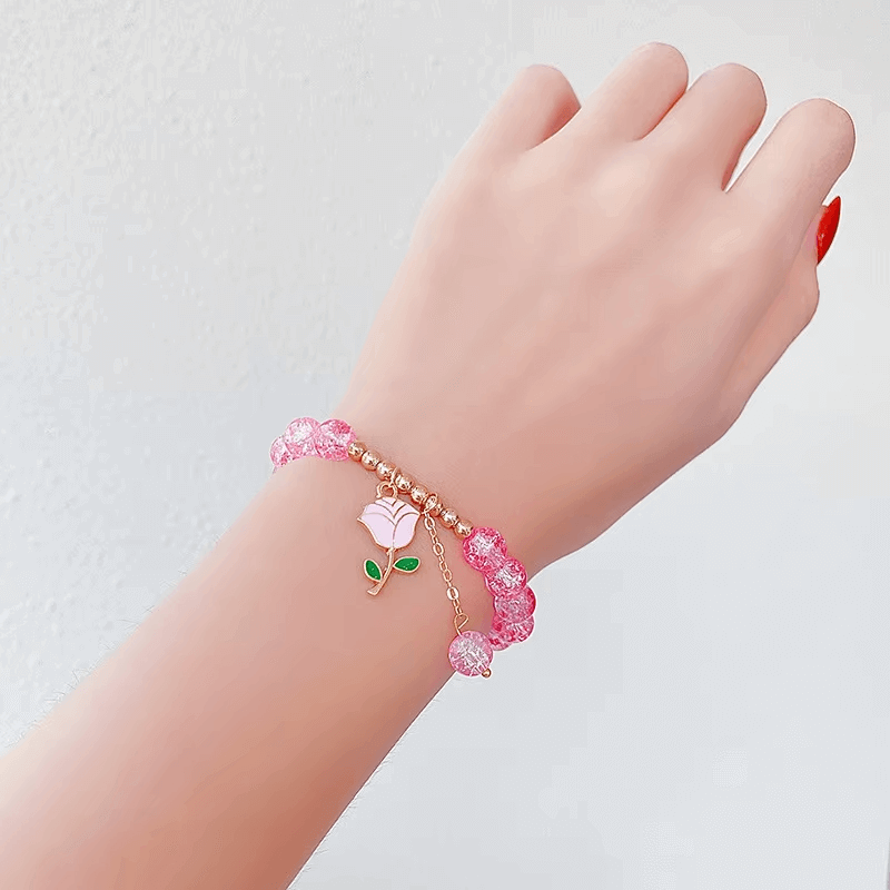 Rainbow Crackle Beads Rose Bracelet-Dream With Kat