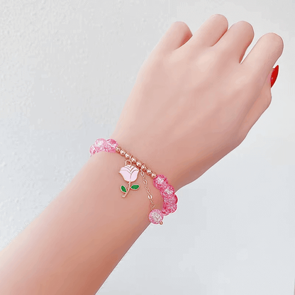 Rainbow Crackle Beads Rose Bracelet-Dream With Kat