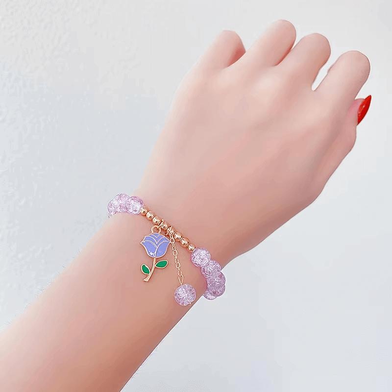 Rainbow Crackle Beads Rose Bracelet-Dream With Kat