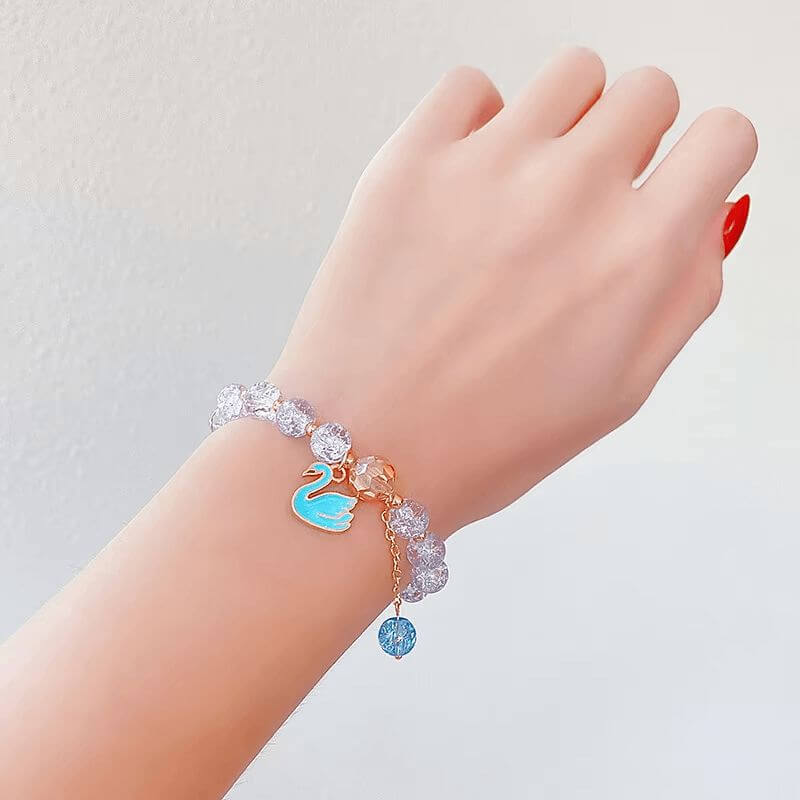 Rainbow Crackle Beads Swan Bracelet-Dream With Kat