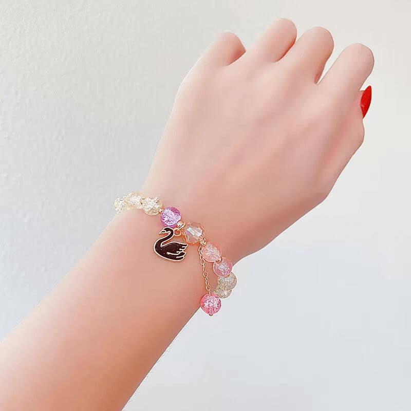 Rainbow Crackle Beads Swan Bracelet-Dream With Kat